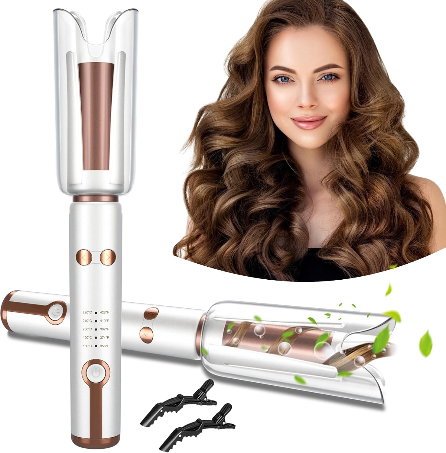 Hair Curling Wand - 자동 회전 컬링 아이언-비치 웨이브 컬링
