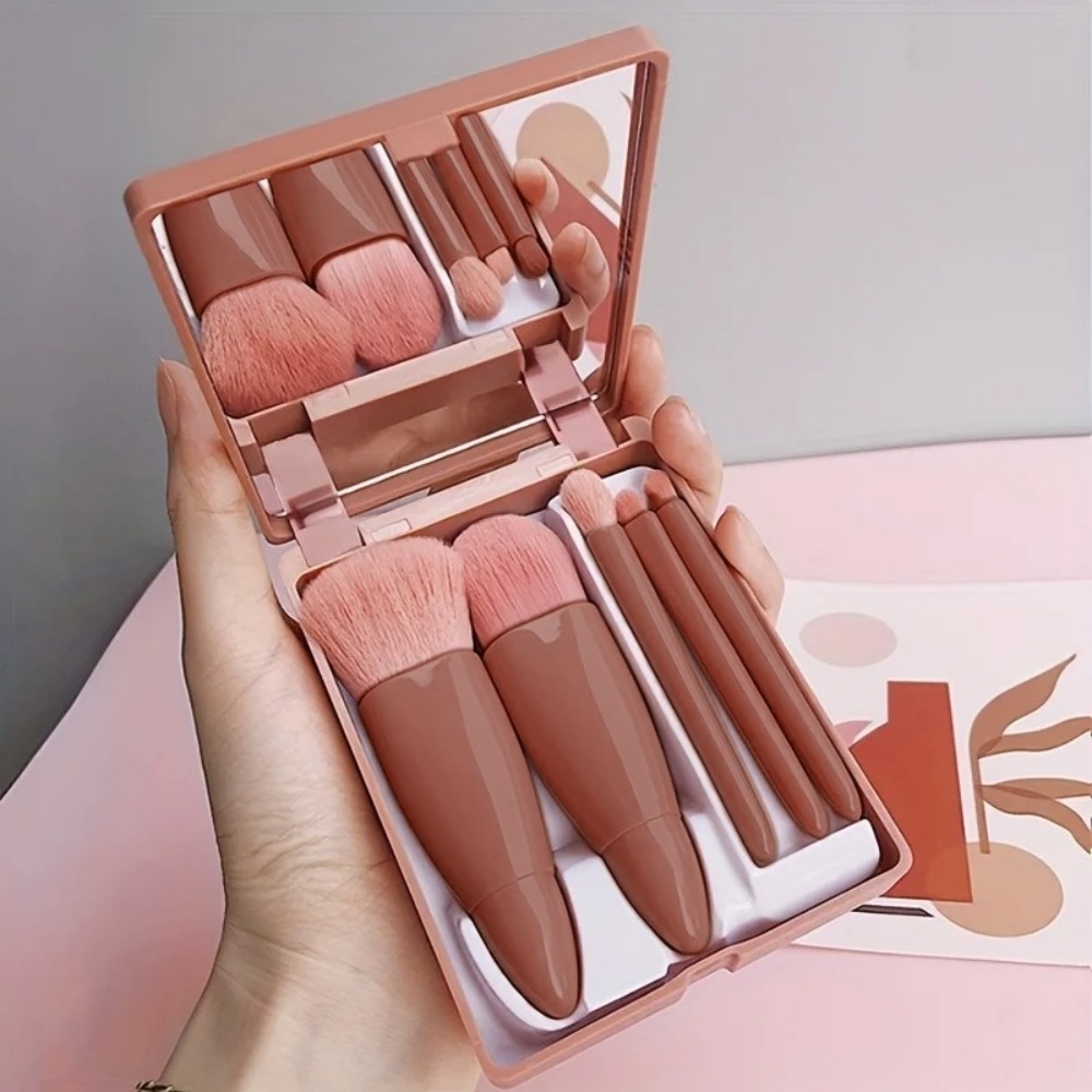 Beauty Makeup Kit Box - 5개입 휴대용 화장 브러쉬 세트(거울 상자