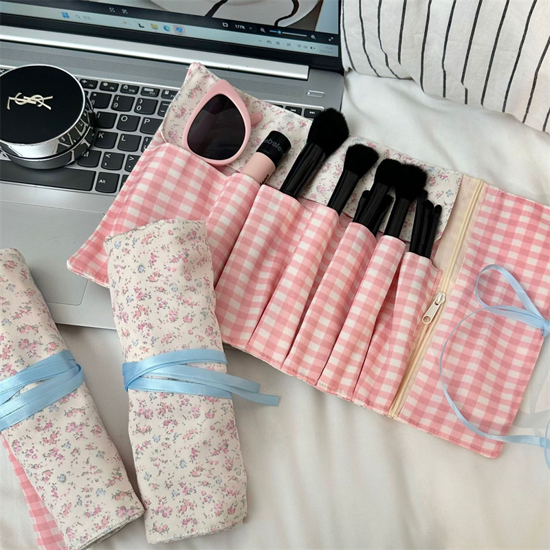 꽃무늬 격자무늬 패브릭 메이크업 브러쉬 롤 보관 가방  - Beauty Makeup Organizer 리뷰 및 가격