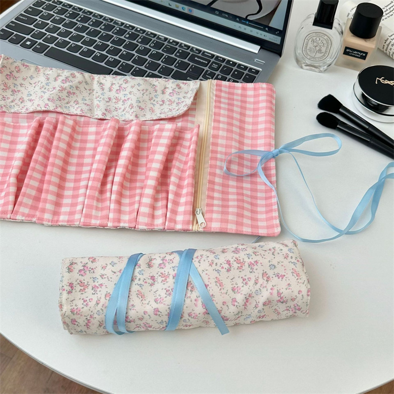 꽃무늬 격자무늬 패브릭 메이크업 브러쉬 롤 보관 가방  - Beauty Makeup Organizer 리뷰 및 가격