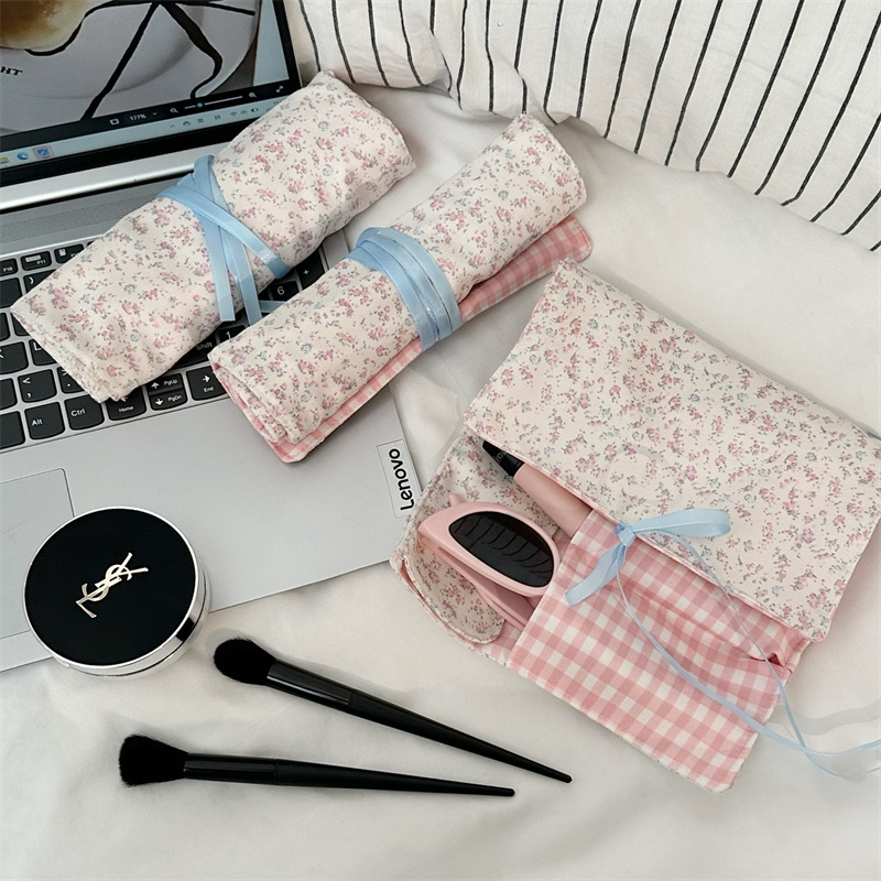 꽃무늬 격자무늬 패브릭 메이크업 브러쉬 롤 보관 가방  - Beauty Makeup Organizer 리뷰 및 가격