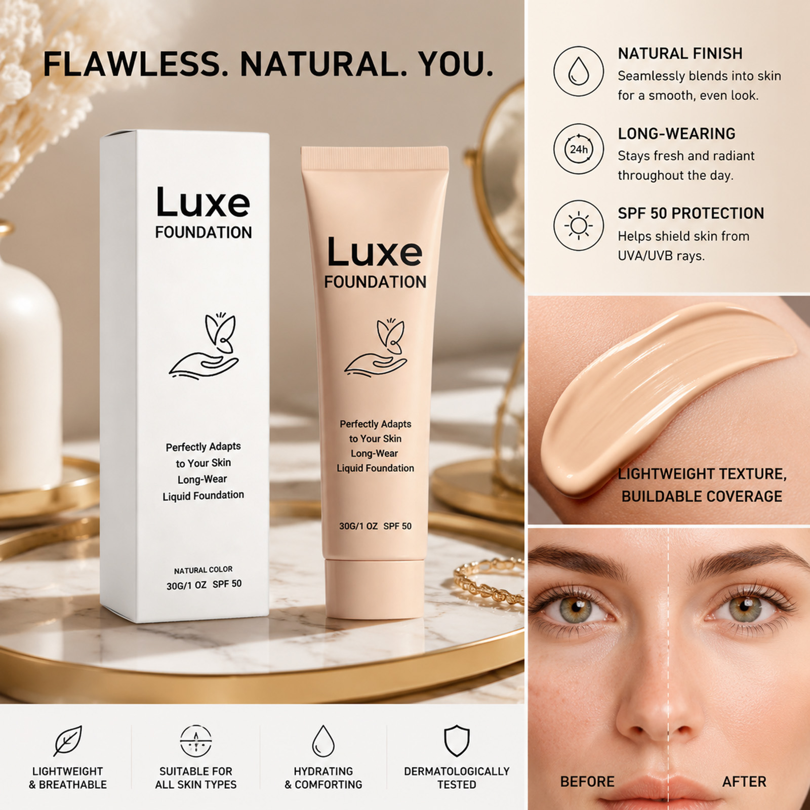 SPF 50+ 컬러 체인징 파운데이션 롱래스팅 내추럴  - Beauty Makeup Foundation 리뷰 및 가격