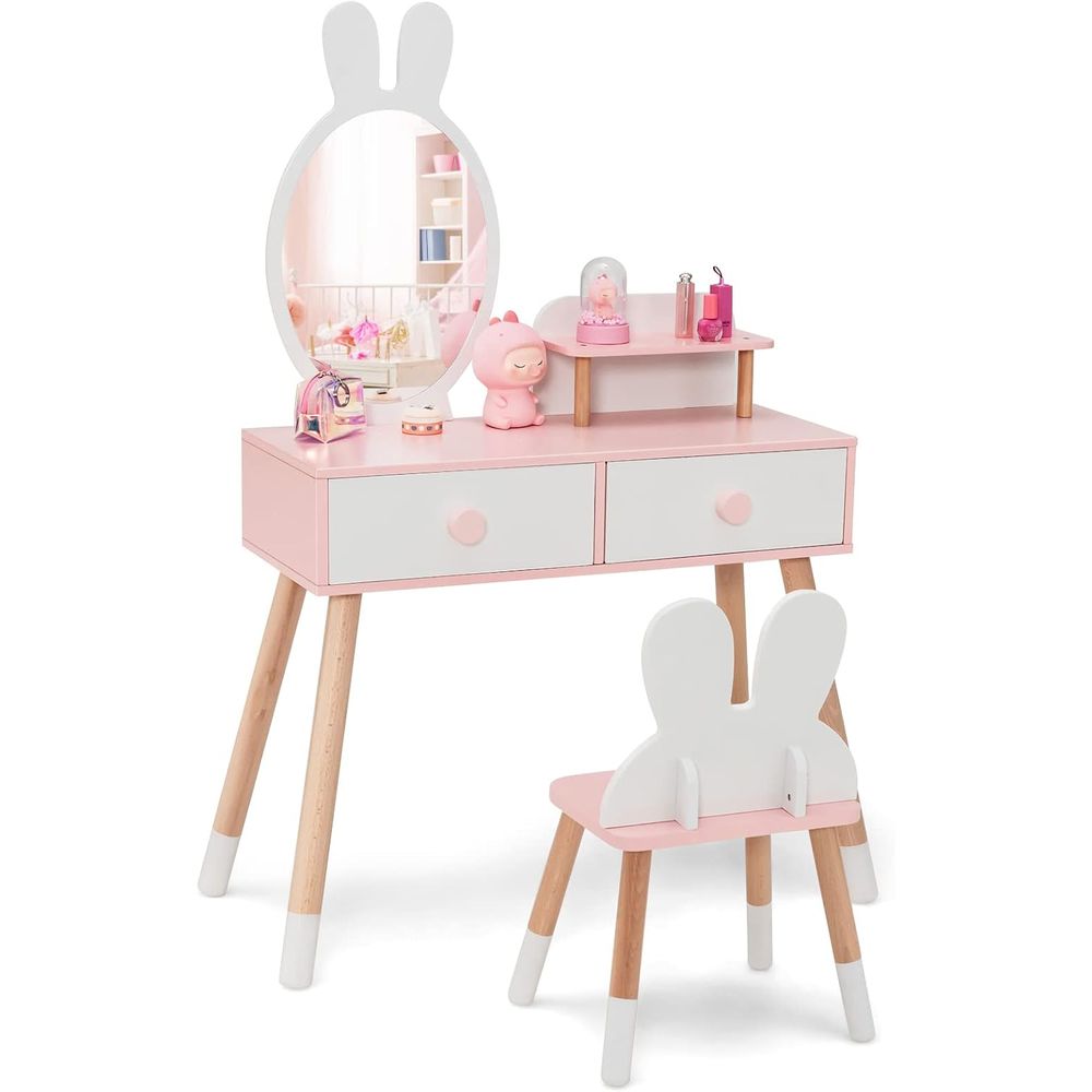 EY 키즈 화장대, 토끼 테마 유아용 원목 화장대 및  - Beauty Makeup Vanity Set 리뷰 및 가격